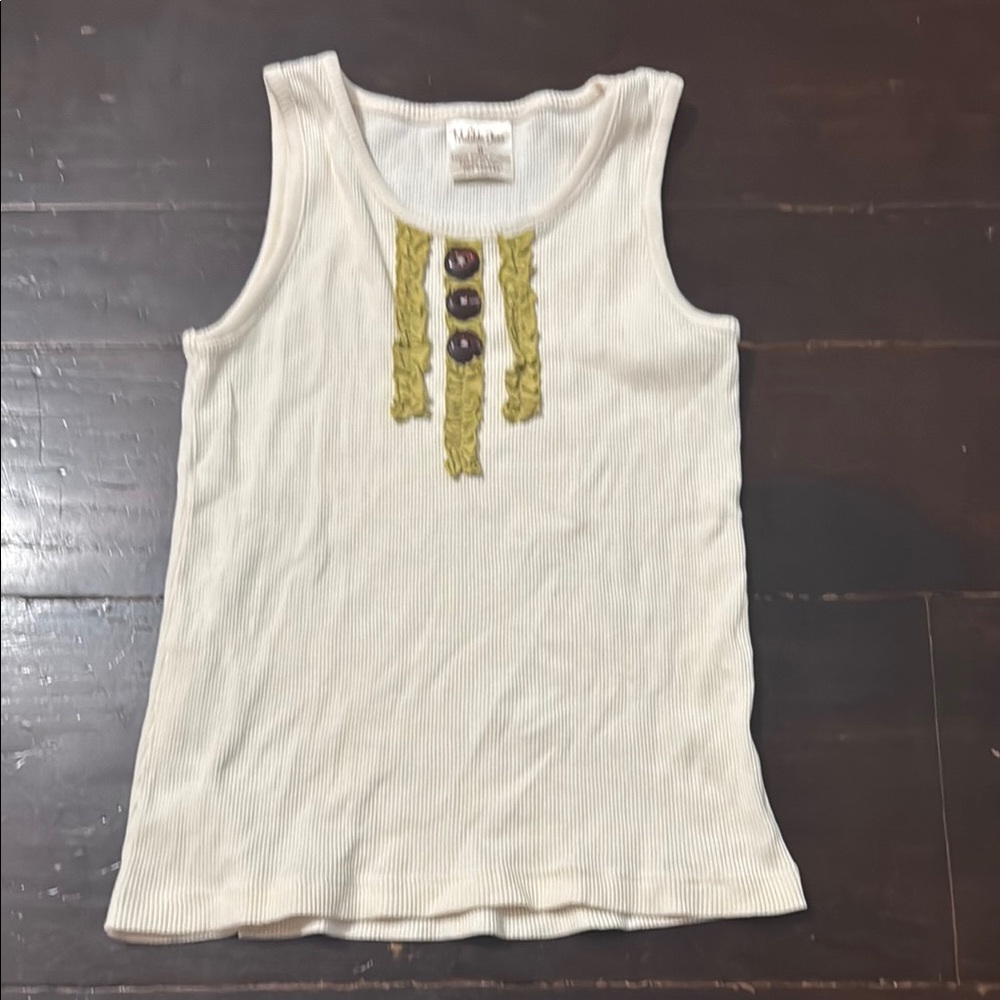 Matilda Jane Cream Tank Top with Green Accents Girls size 8